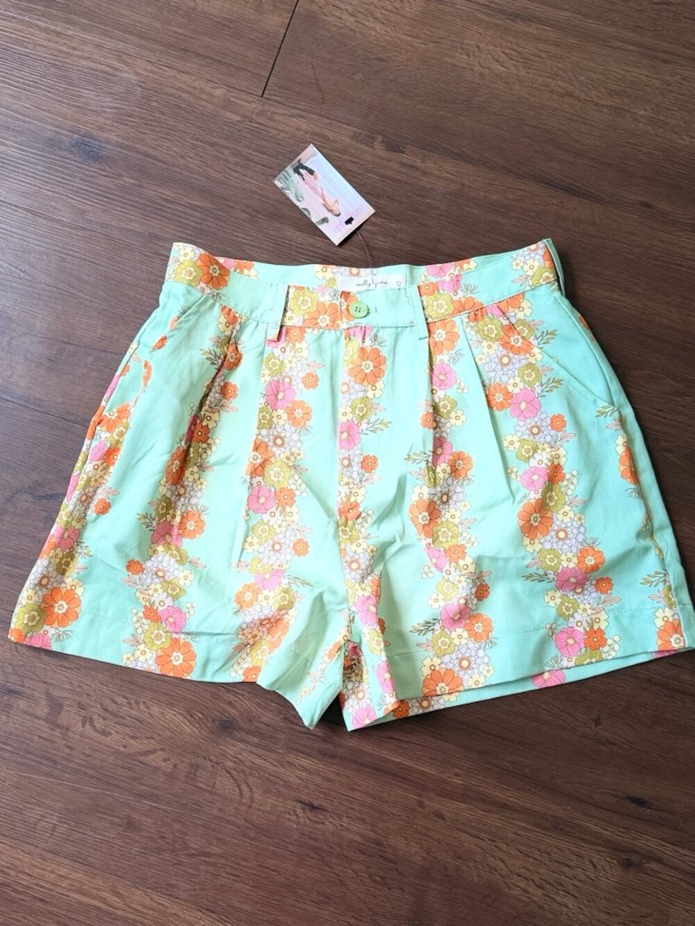 Molly Green Floral Shorts mint green L Cottagecore Coquette Retro Boho Chic 3782